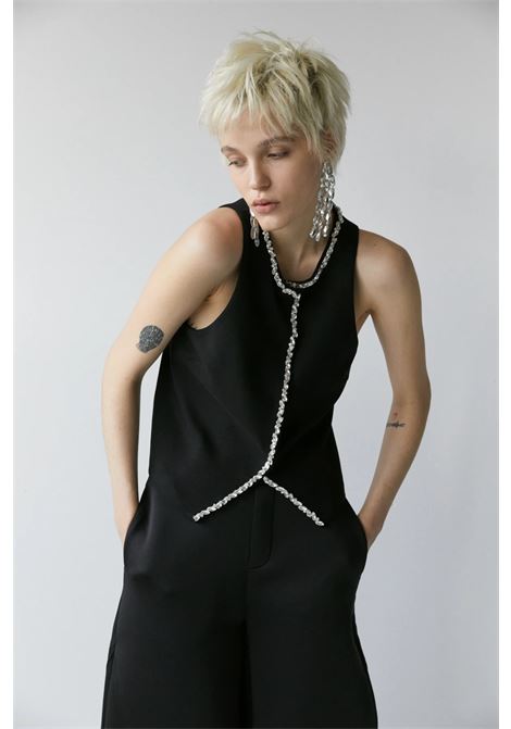 Gabardine Vest with Rhinestones and Crew Neck - Weili Zheng WEILI ZHENG |  | F25JG01_01B197